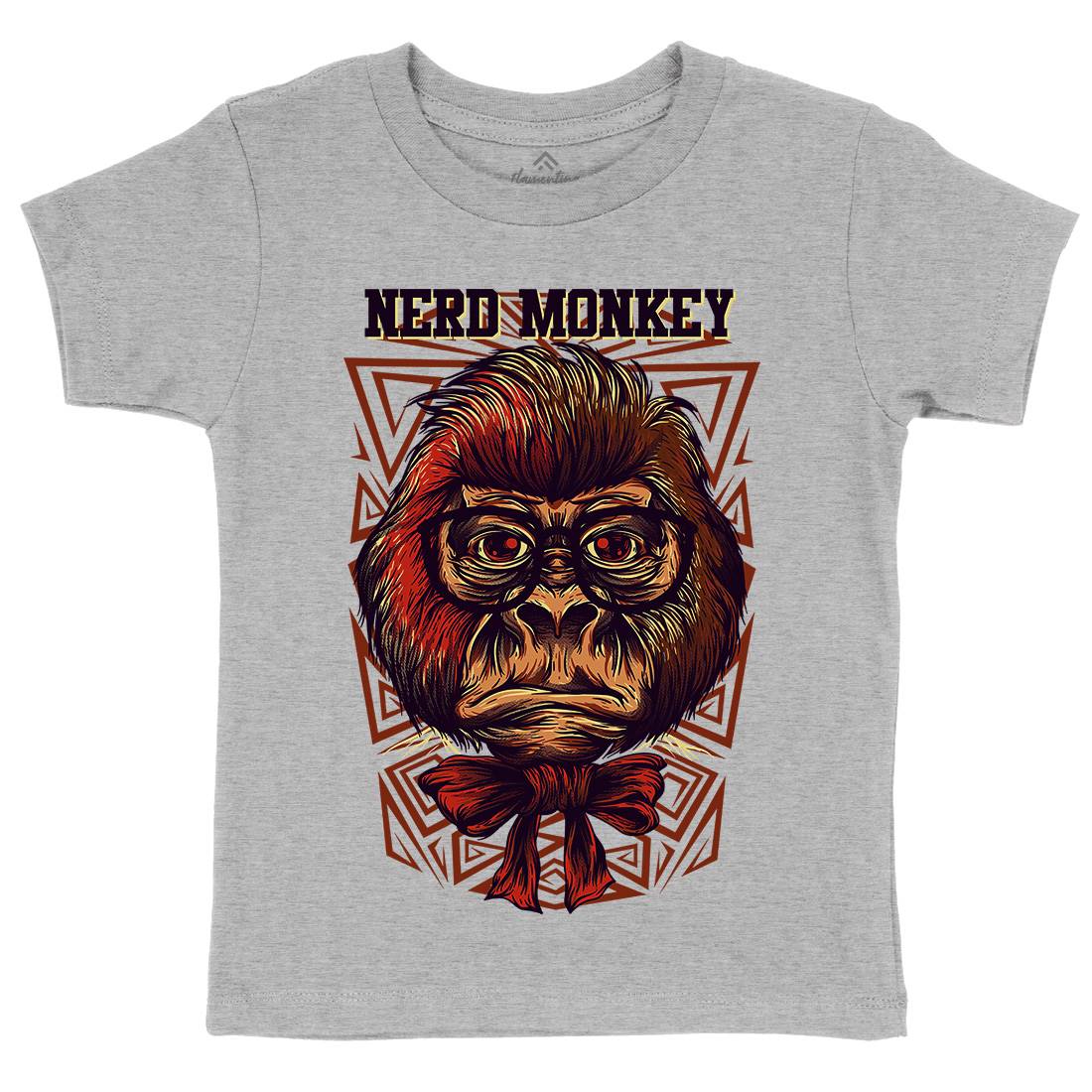 Nerd Monkey Kids Crew Neck T-Shirt Animals D664