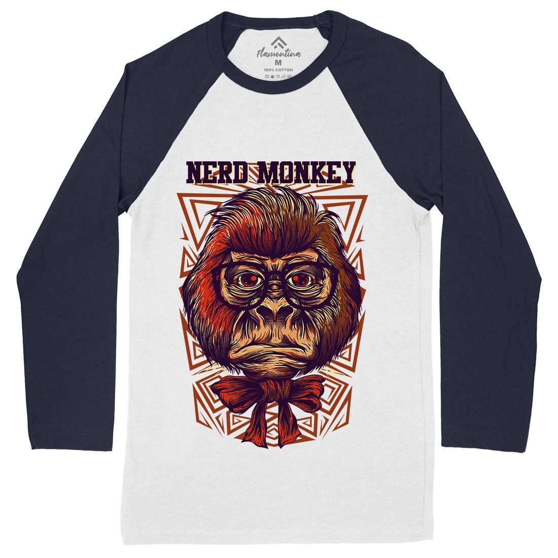 Nerd Monkey Mens Long Sleeve Baseball T-Shirt Animals D664