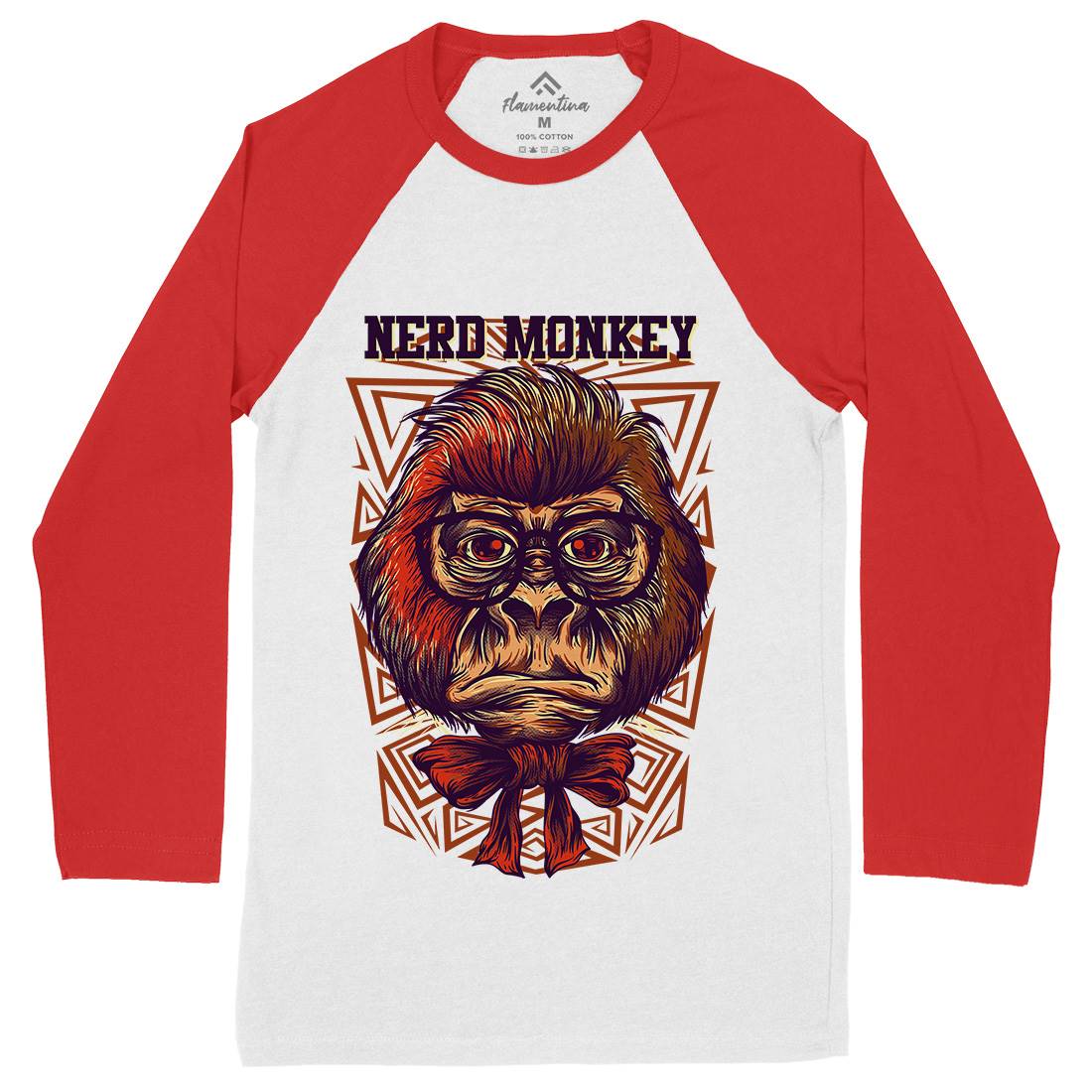 Nerd Monkey Mens Long Sleeve Baseball T-Shirt Animals D664