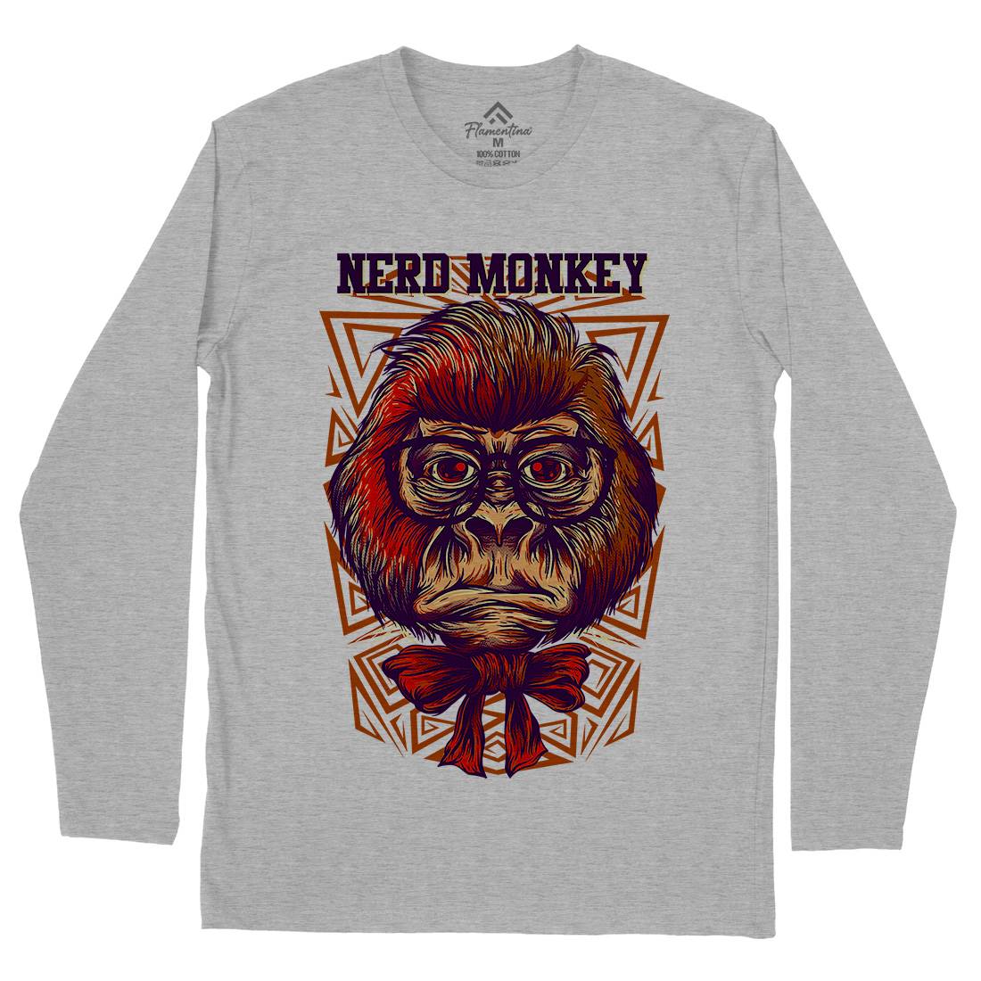 Nerd Monkey Mens Long Sleeve T-Shirt Animals D664