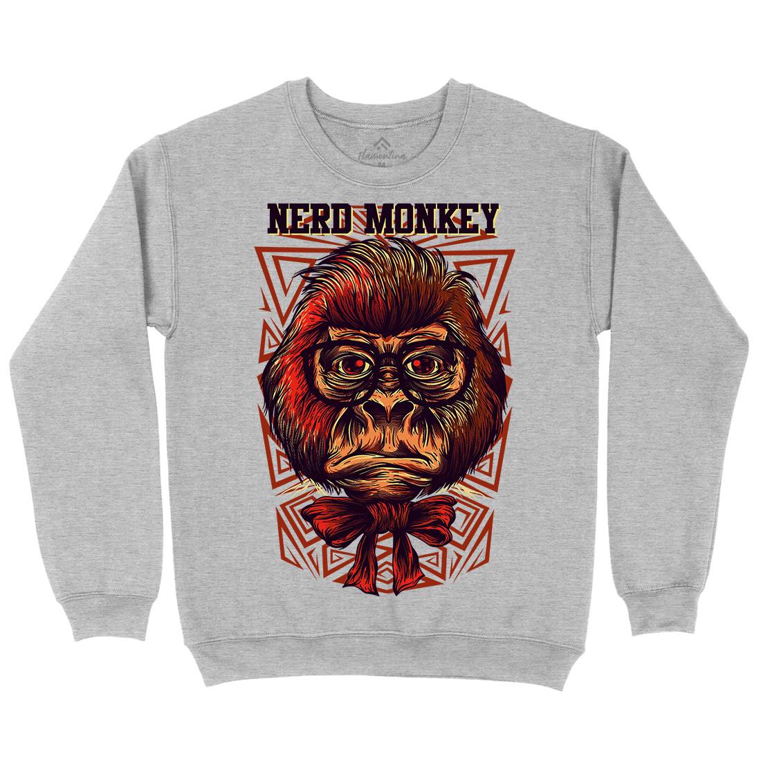 Nerd Monkey Mens Crew Neck Sweatshirt Animals D664