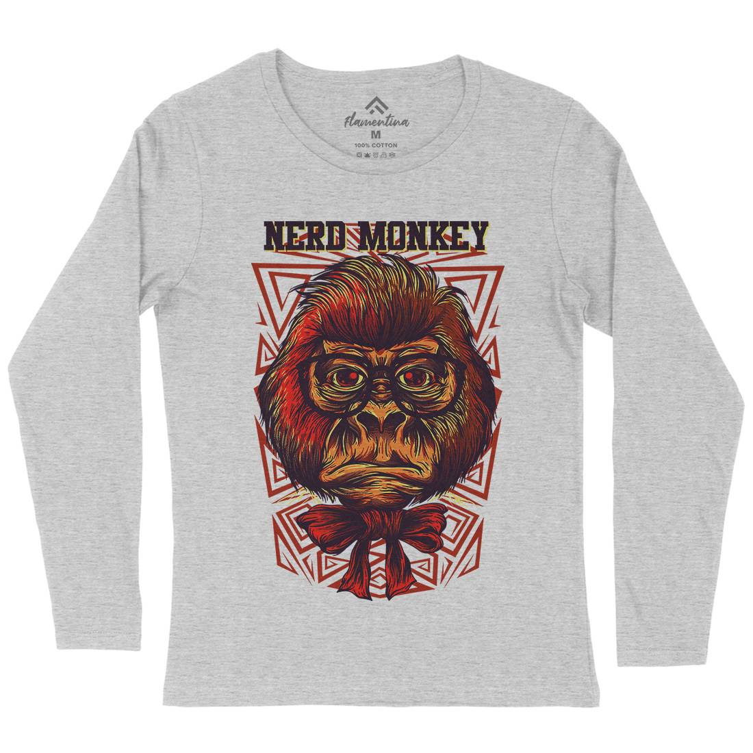 Nerd Monkey Womens Long Sleeve T-Shirt Animals D664