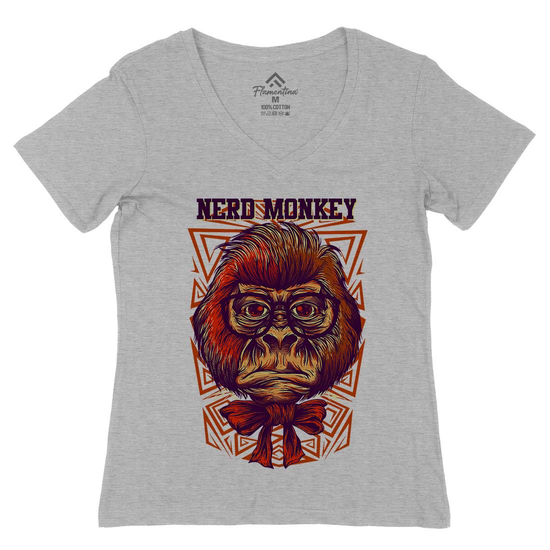 Nerd Monkey Womens Organic V-Neck T-Shirt Animals D664