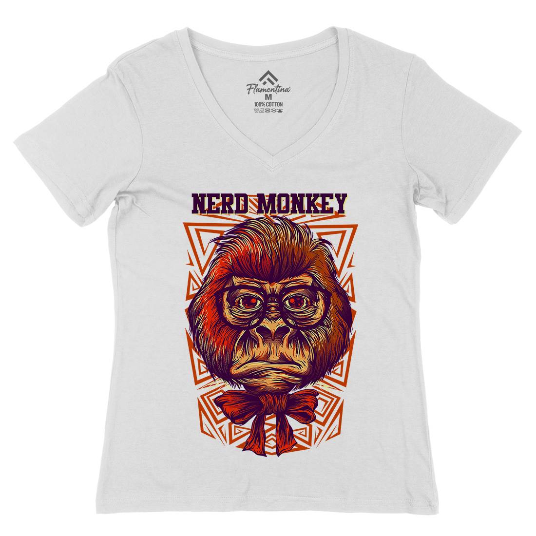 Nerd Monkey Womens Organic V-Neck T-Shirt Animals D664