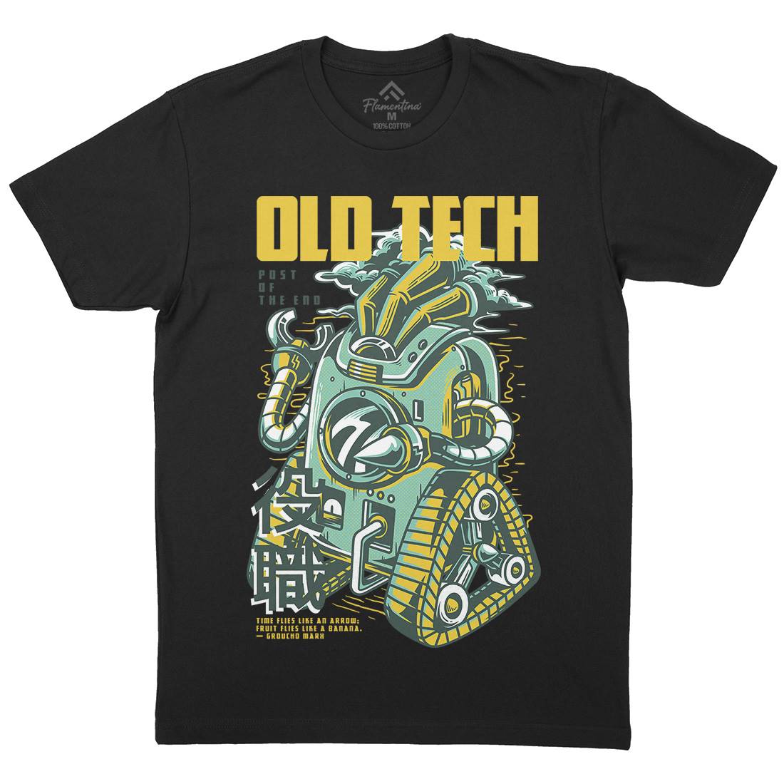 Old Tech Mens Organic Crew Neck T-Shirt Space D671
