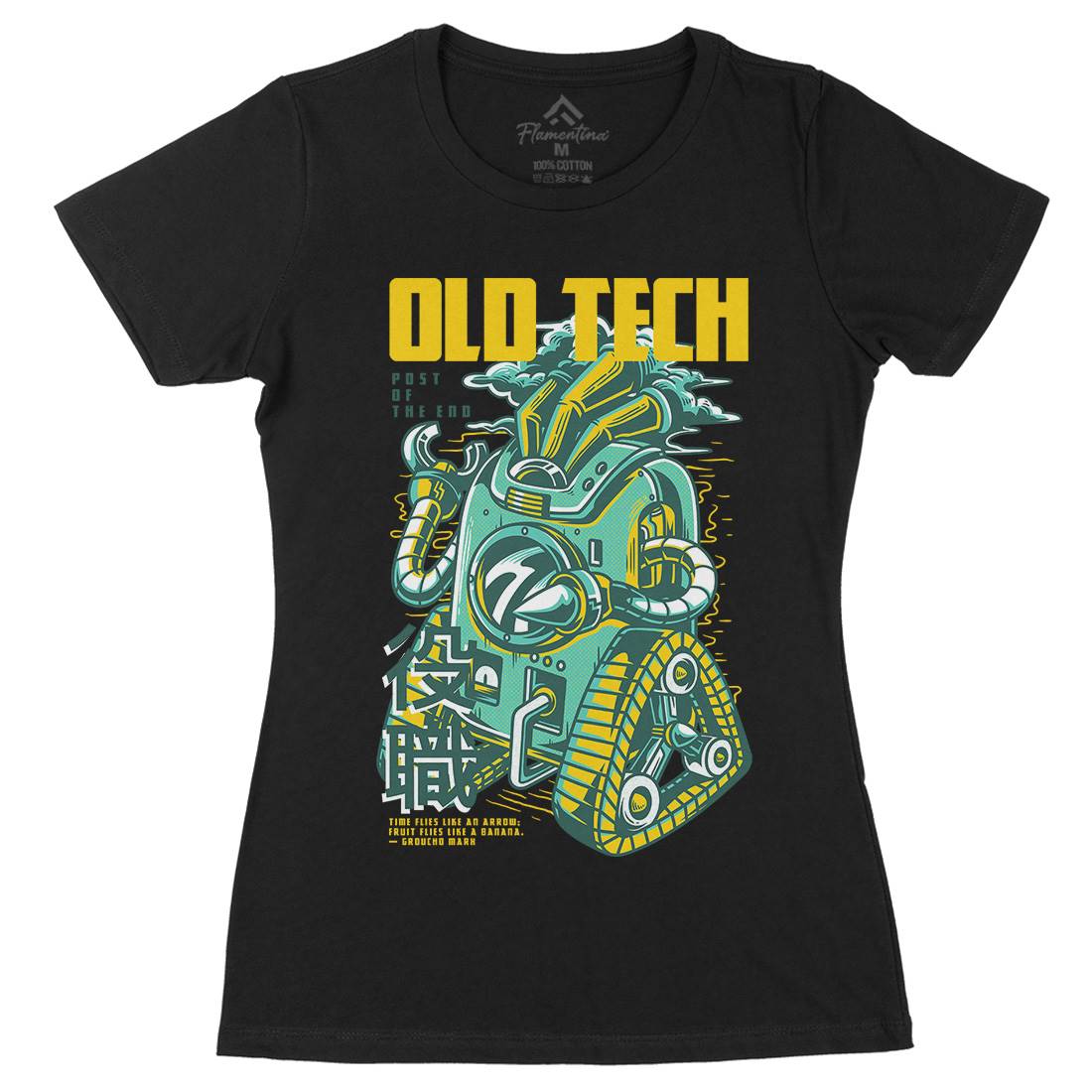 Old Tech Womens Organic Crew Neck T-Shirt Space D671