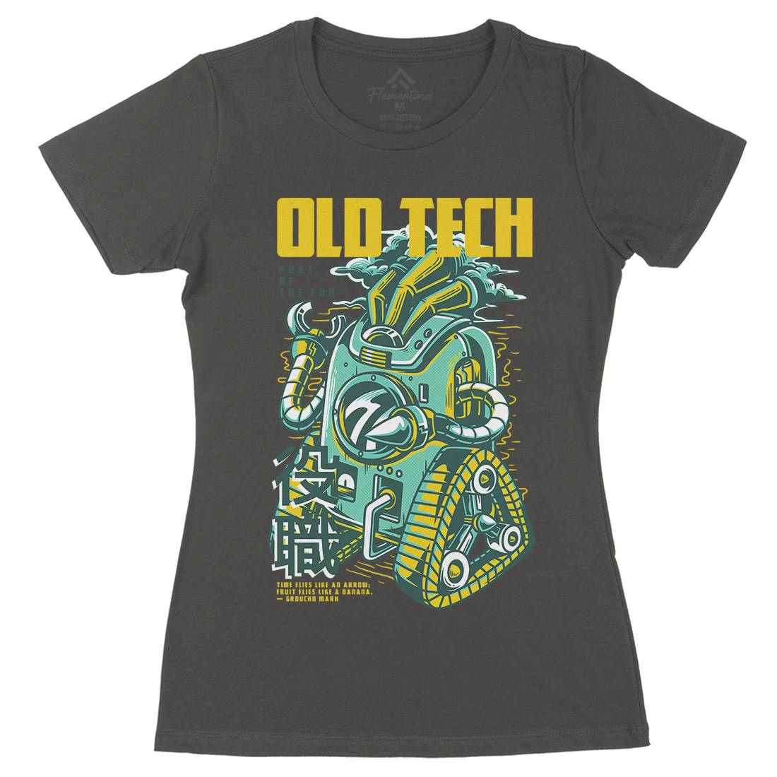 Old Tech Womens Organic Crew Neck T-Shirt Space D671