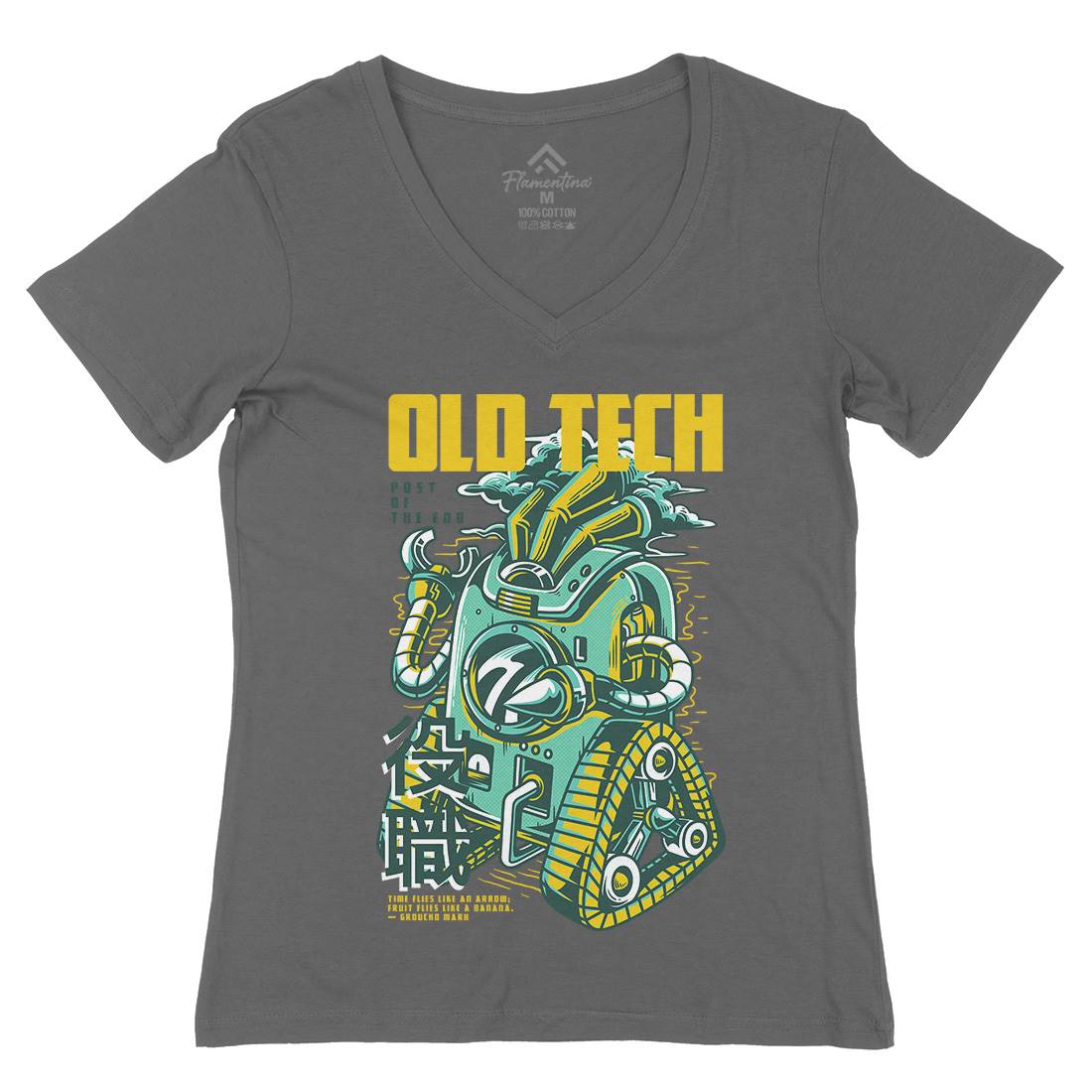 Old Tech Womens Organic V-Neck T-Shirt Space D671