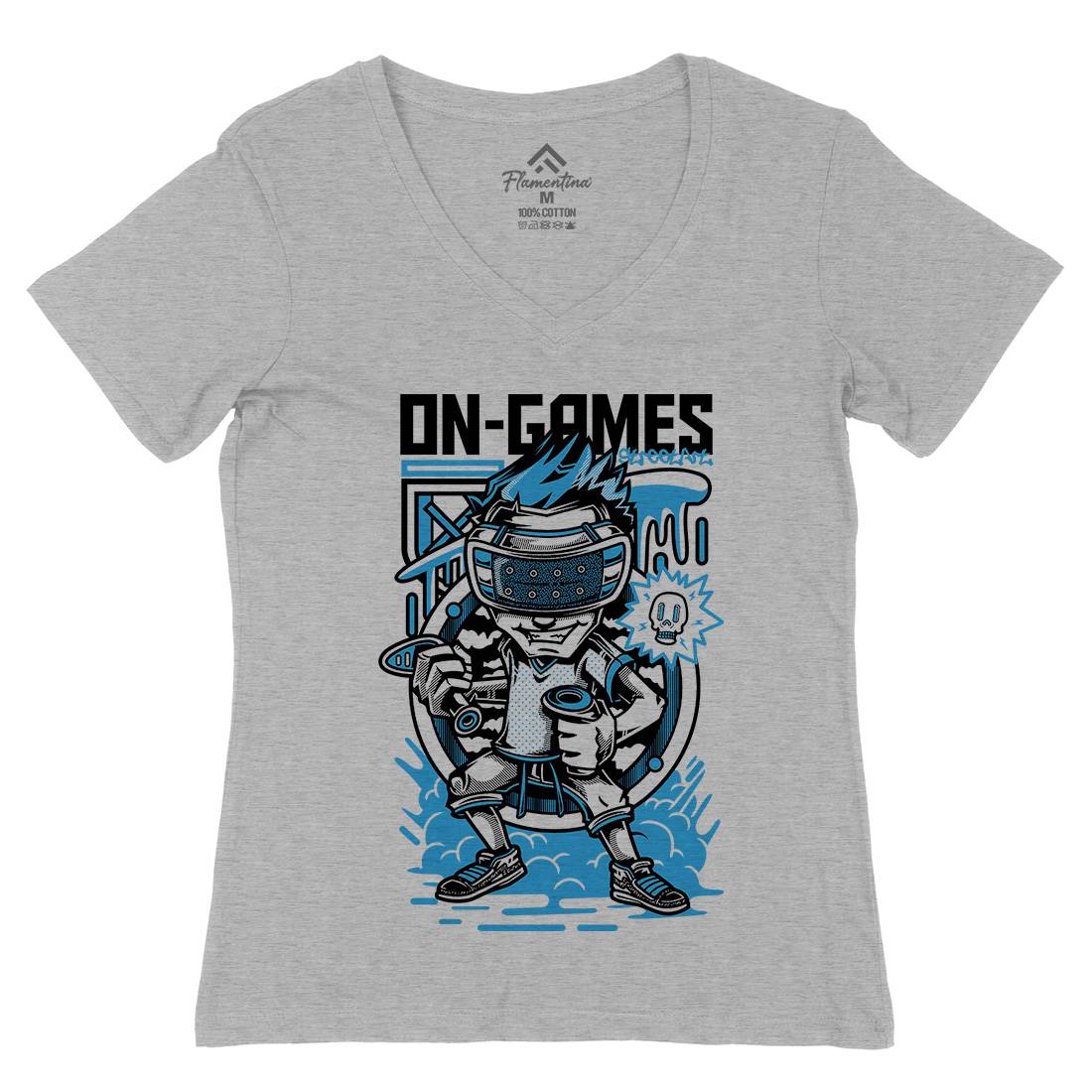 On Games Womens Organic V-Neck T-Shirt Geek D672
