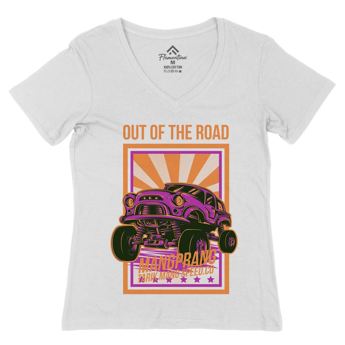 Out Of The Road Womens Organic V-Neck T-Shirt Cars D674