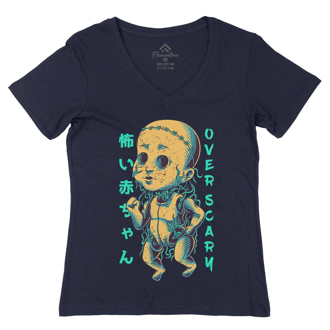 Over Scary Womens Organic V-Neck T-Shirt Horror D675