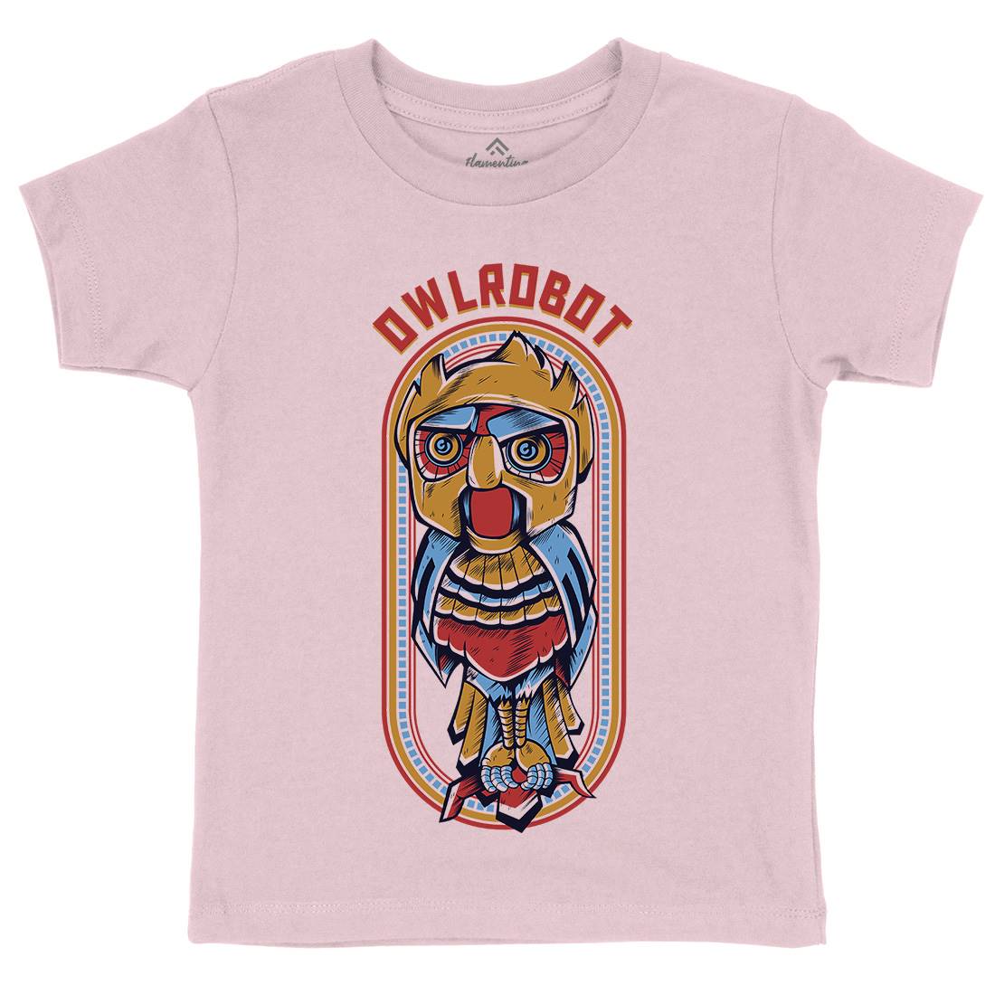 Owl Robot Kids Crew Neck T-Shirt Animals D676