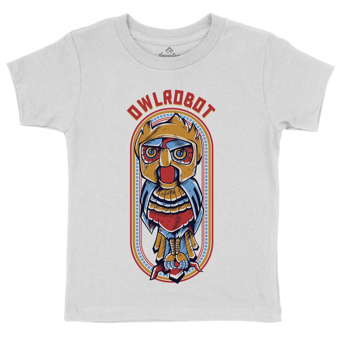Owl Robot Kids Crew Neck T-Shirt Animals D676
