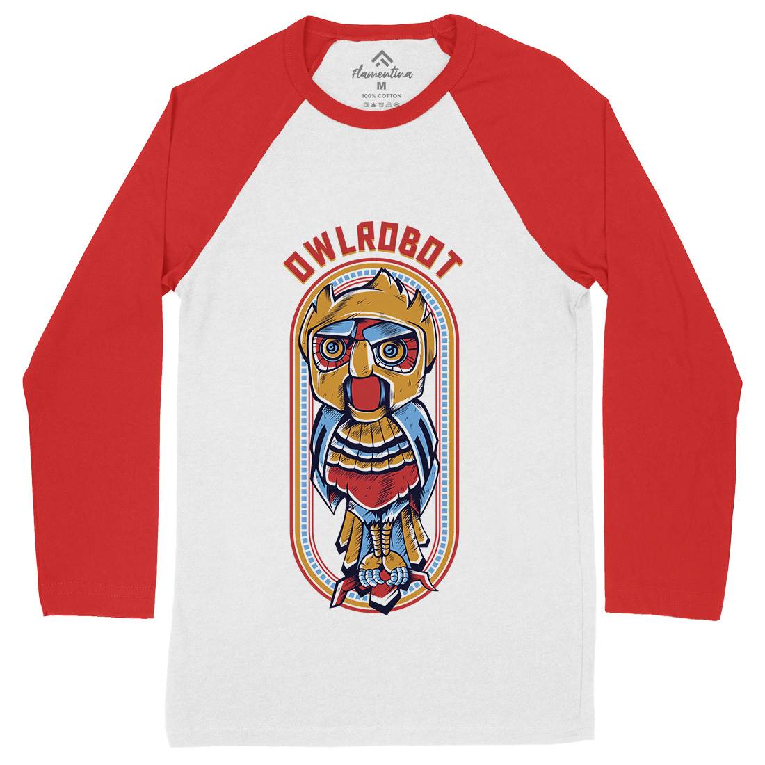 Owl Robot Mens Long Sleeve Baseball T-Shirt Animals D676