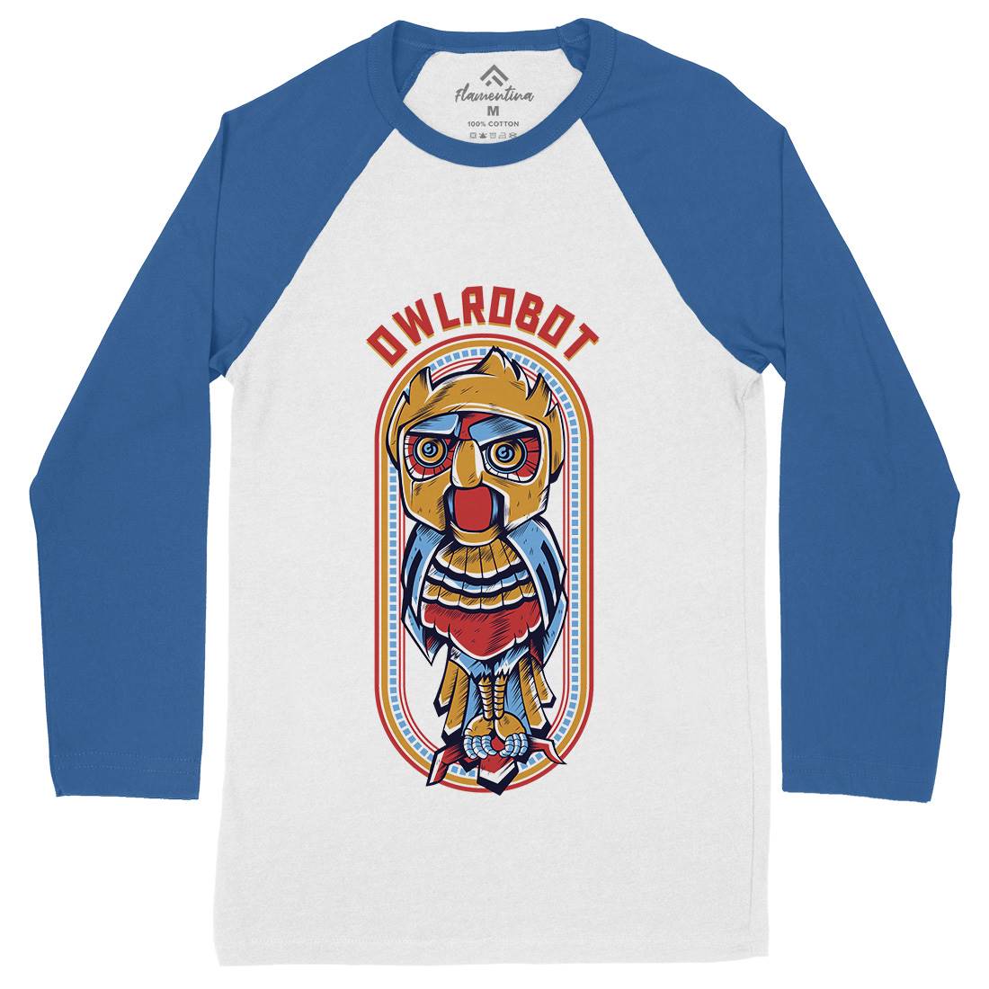 Owl Robot Mens Long Sleeve Baseball T-Shirt Animals D676