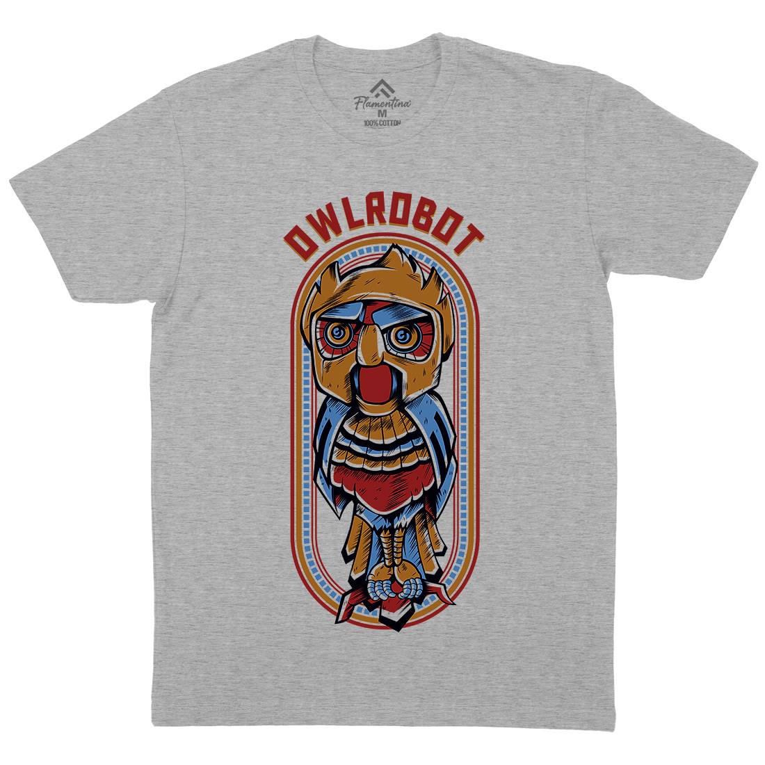 Owl Robot Mens Crew Neck T-Shirt Animals D676