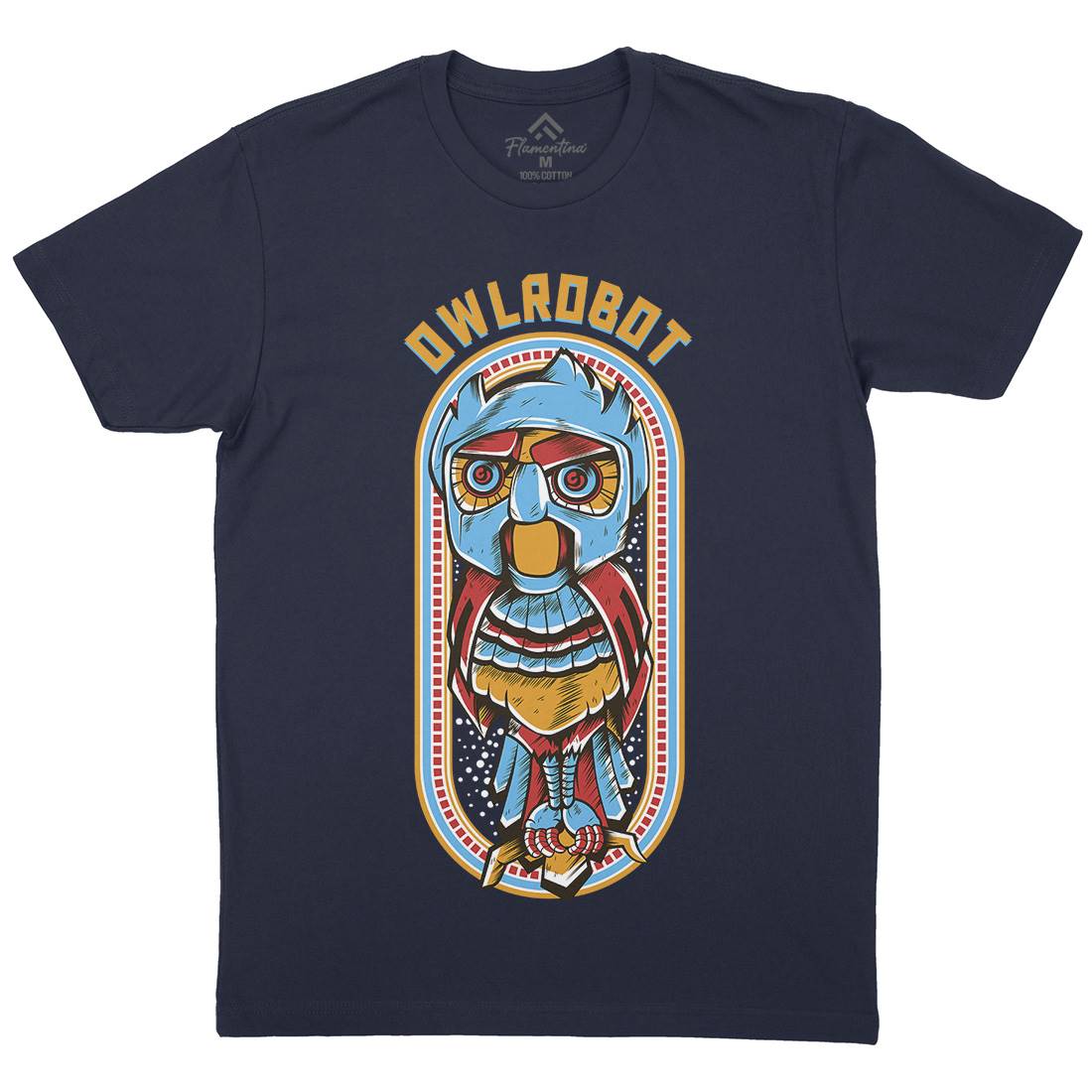 Owl Robot Mens Organic Crew Neck T-Shirt Animals D676