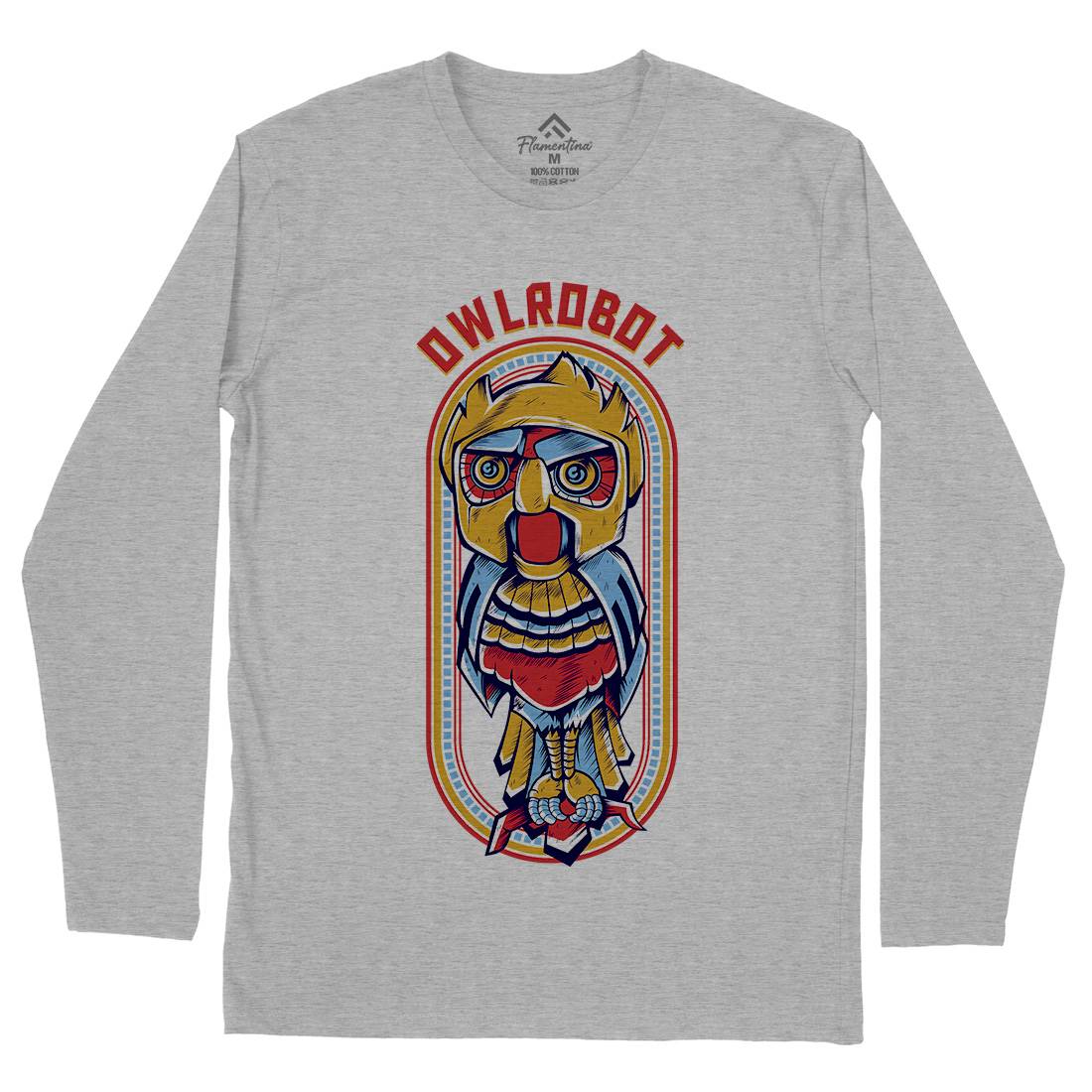 Owl Robot Mens Long Sleeve T-Shirt Animals D676