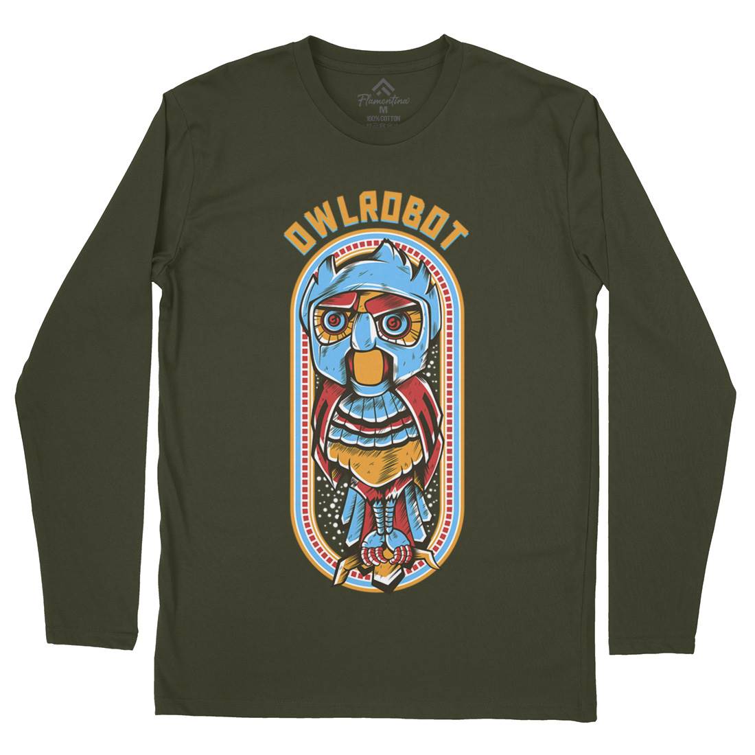 Owl Robot Mens Long Sleeve T-Shirt Animals D676
