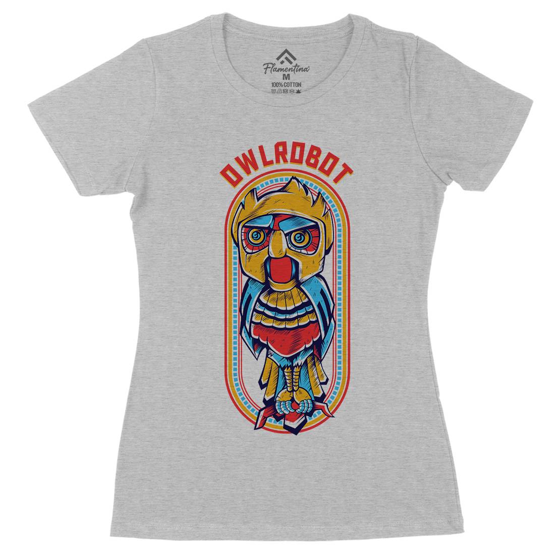 Owl Robot Womens Organic Crew Neck T-Shirt Animals D676