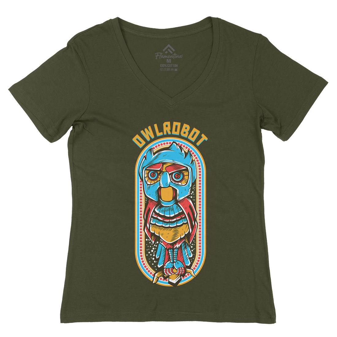 Owl Robot Womens Organic V-Neck T-Shirt Animals D676