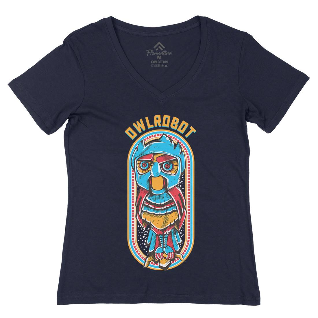 Owl Robot Womens Organic V-Neck T-Shirt Animals D676