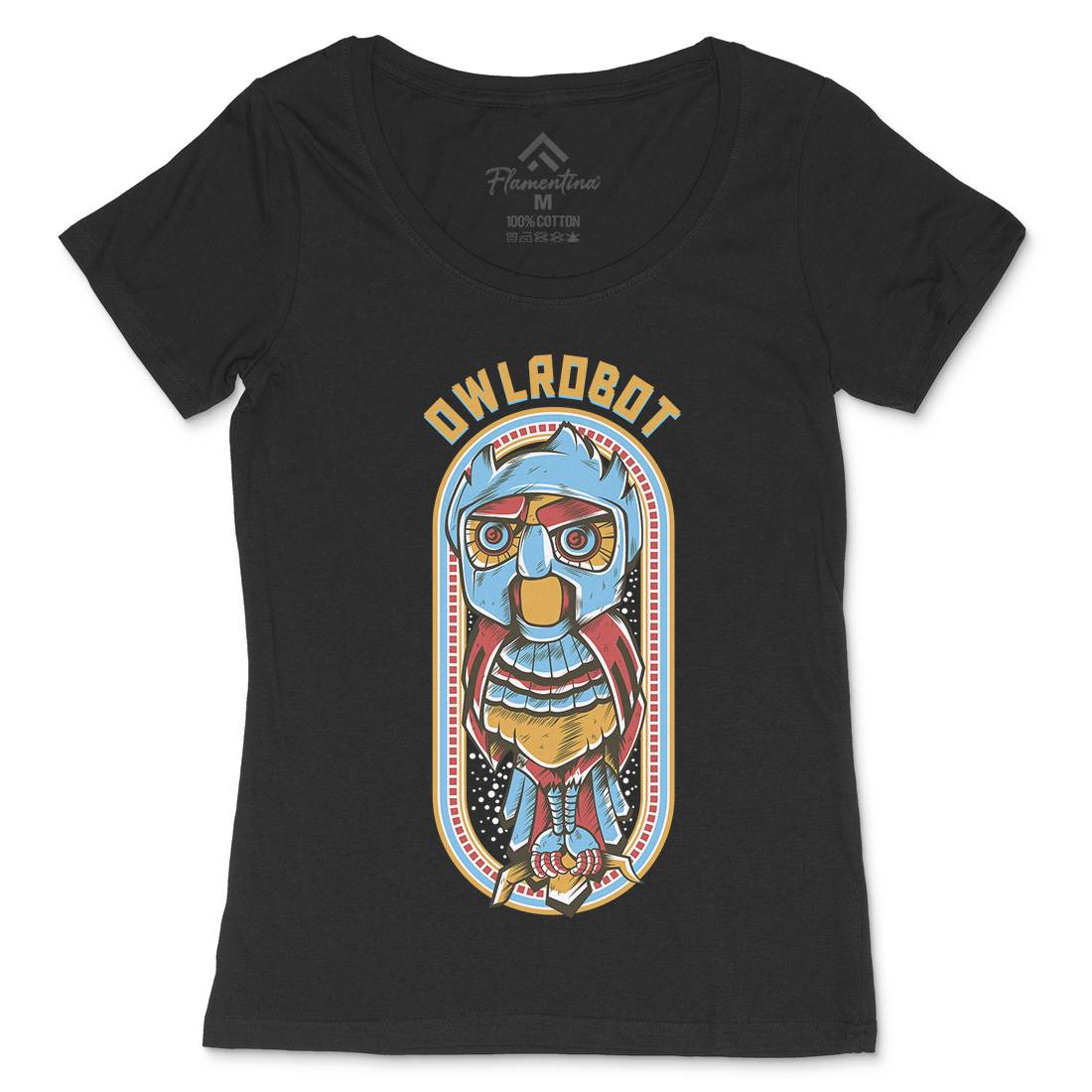 Owl Robot Womens Scoop Neck T-Shirt Animals D676