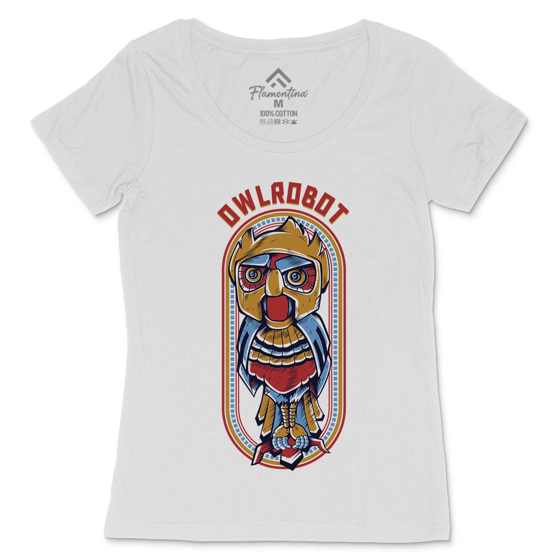 Owl Robot Womens Scoop Neck T-Shirt Animals D676