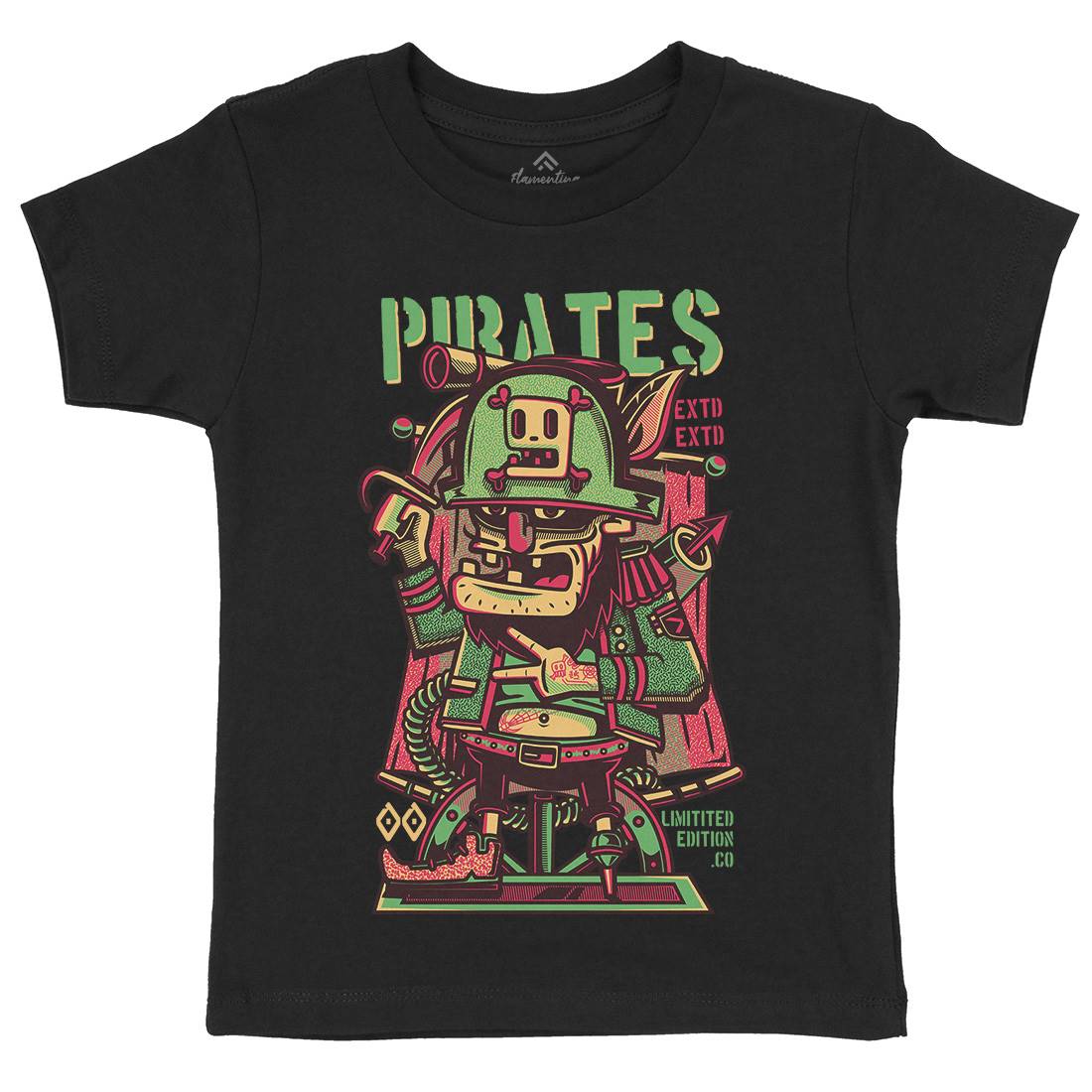 Pirates Kids Organic Crew Neck T-Shirt Navy D678