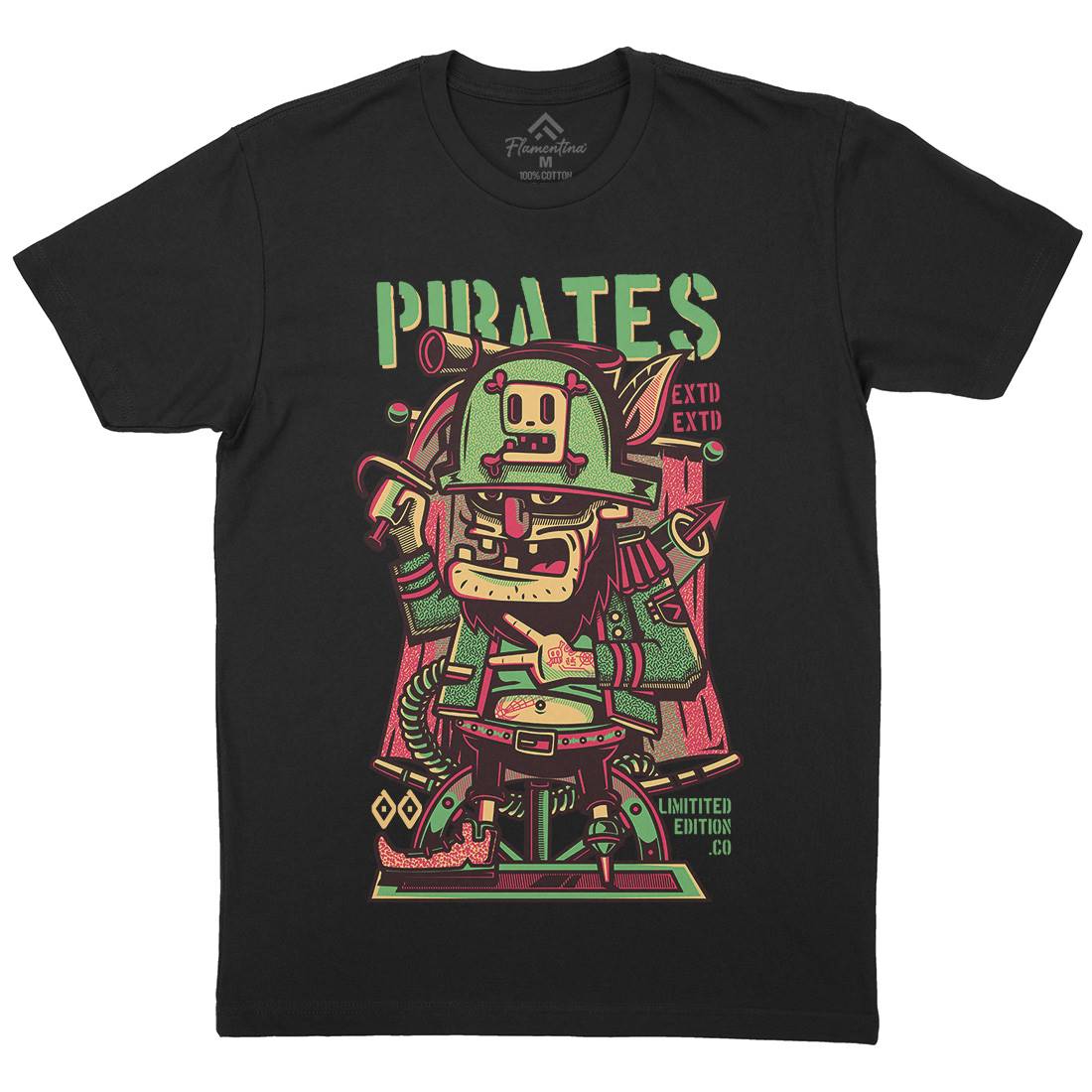 Pirates Mens Organic Crew Neck T-Shirt Navy D678