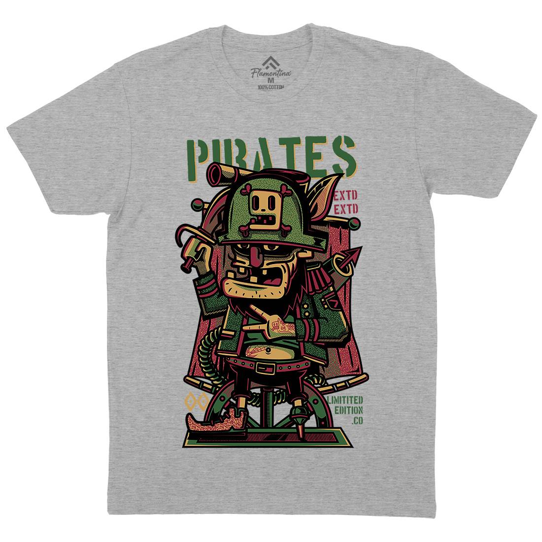 Pirates Mens Organic Crew Neck T-Shirt Navy D678