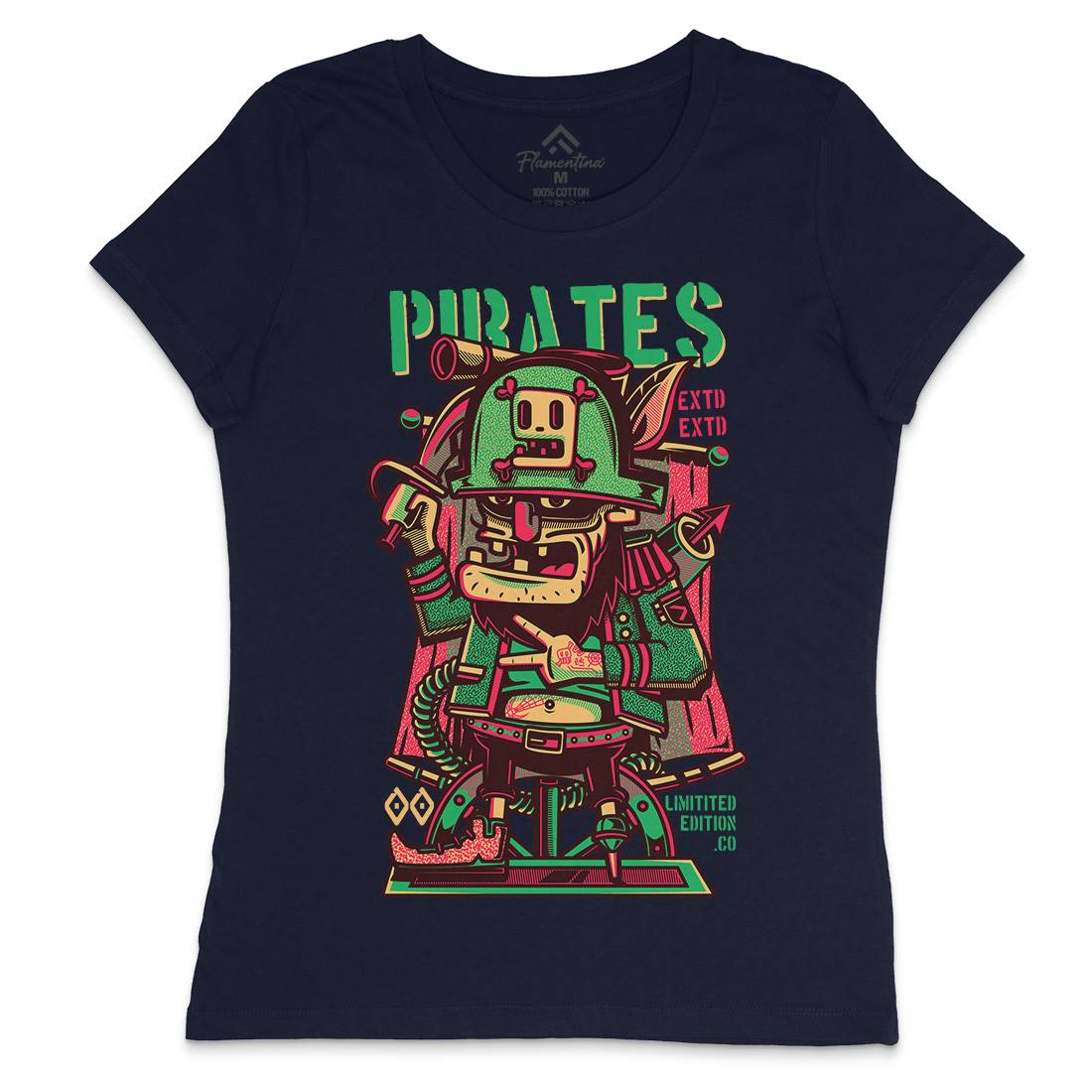 Pirates Womens Crew Neck T-Shirt Navy D678