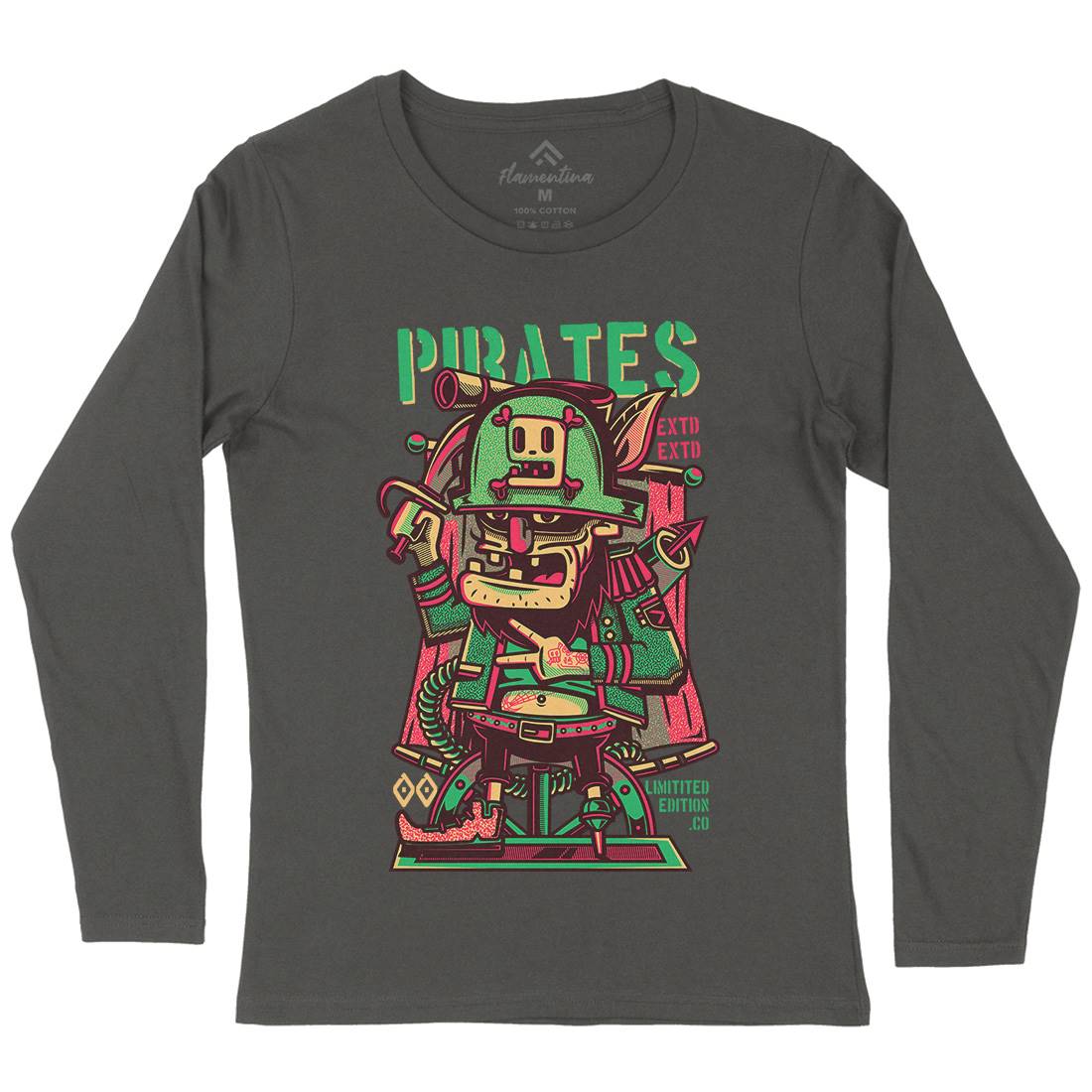 Pirates Womens Long Sleeve T-Shirt Navy D678