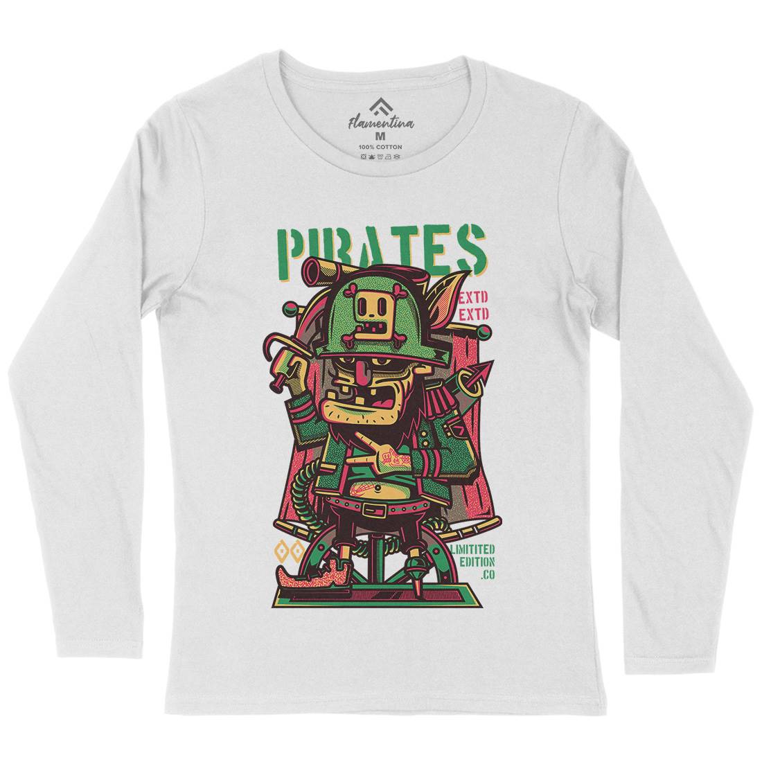 Pirates Womens Long Sleeve T-Shirt Navy D678