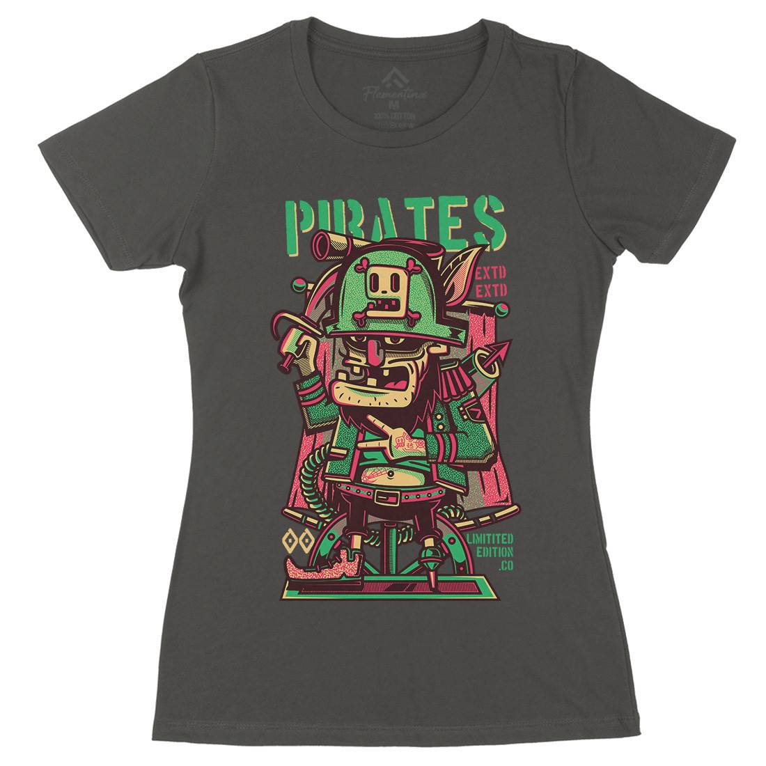 Pirates Womens Organic Crew Neck T-Shirt Navy D678