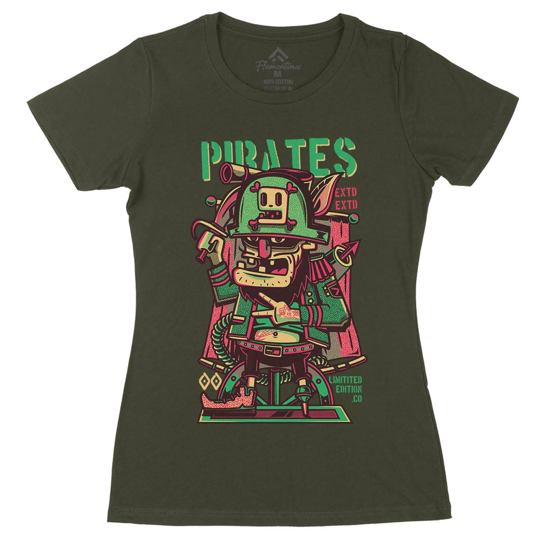 Pirates Womens Organic Crew Neck T-Shirt Navy D678