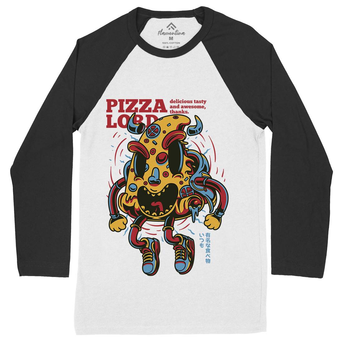 Pizza Lord Mens Long Sleeve Baseball T-Shirt Food D679