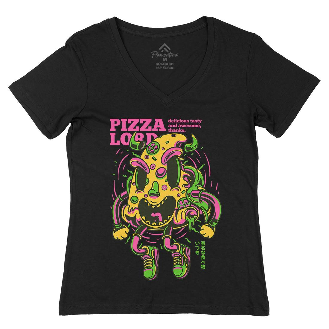 Pizza Lord Womens Organic V-Neck T-Shirt Food D679