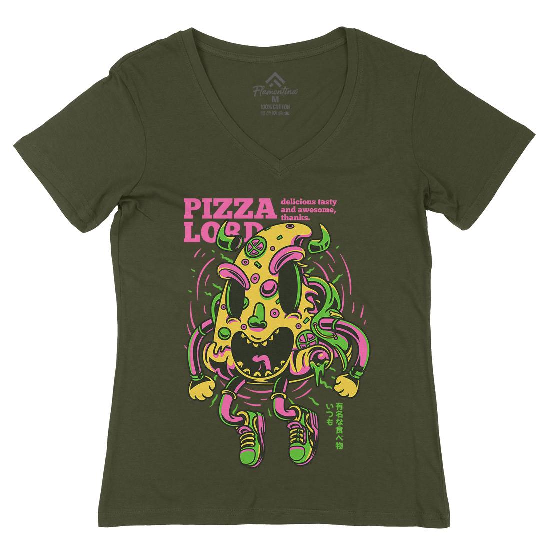 Pizza Lord Womens Organic V-Neck T-Shirt Food D679