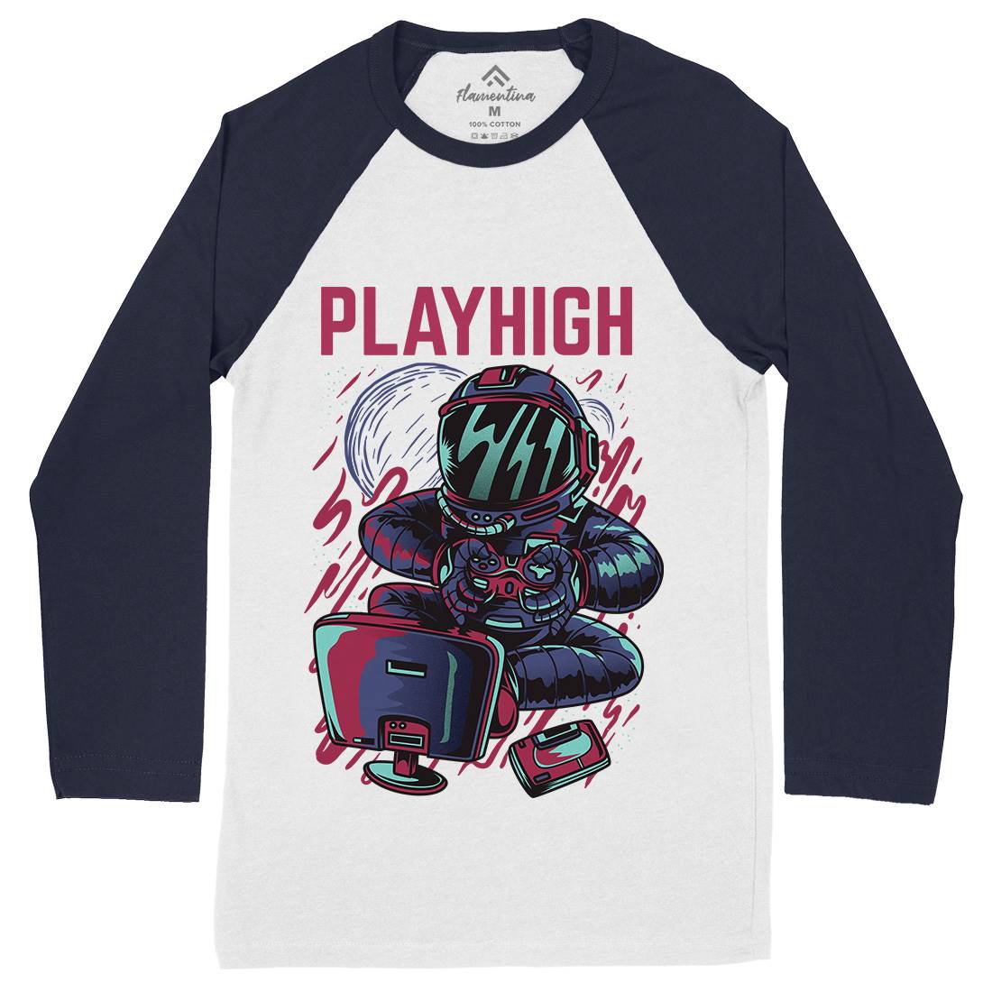 Play High Mens Long Sleeve Baseball T-Shirt Space D680