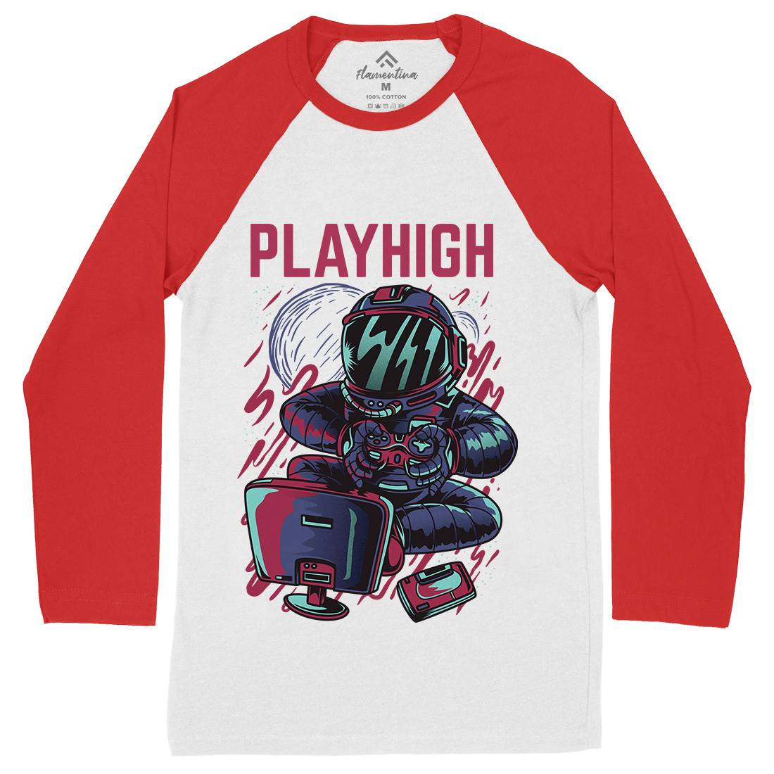 Play High Mens Long Sleeve Baseball T-Shirt Space D680