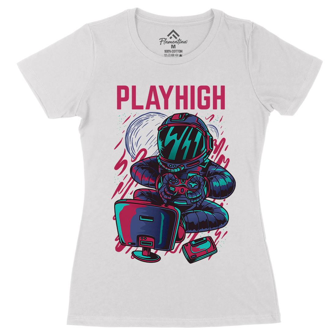 Play High Womens Organic Crew Neck T-Shirt Space D680