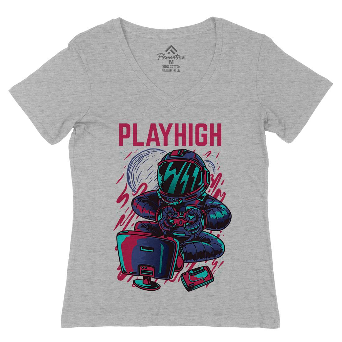 Play High Womens Organic V-Neck T-Shirt Space D680