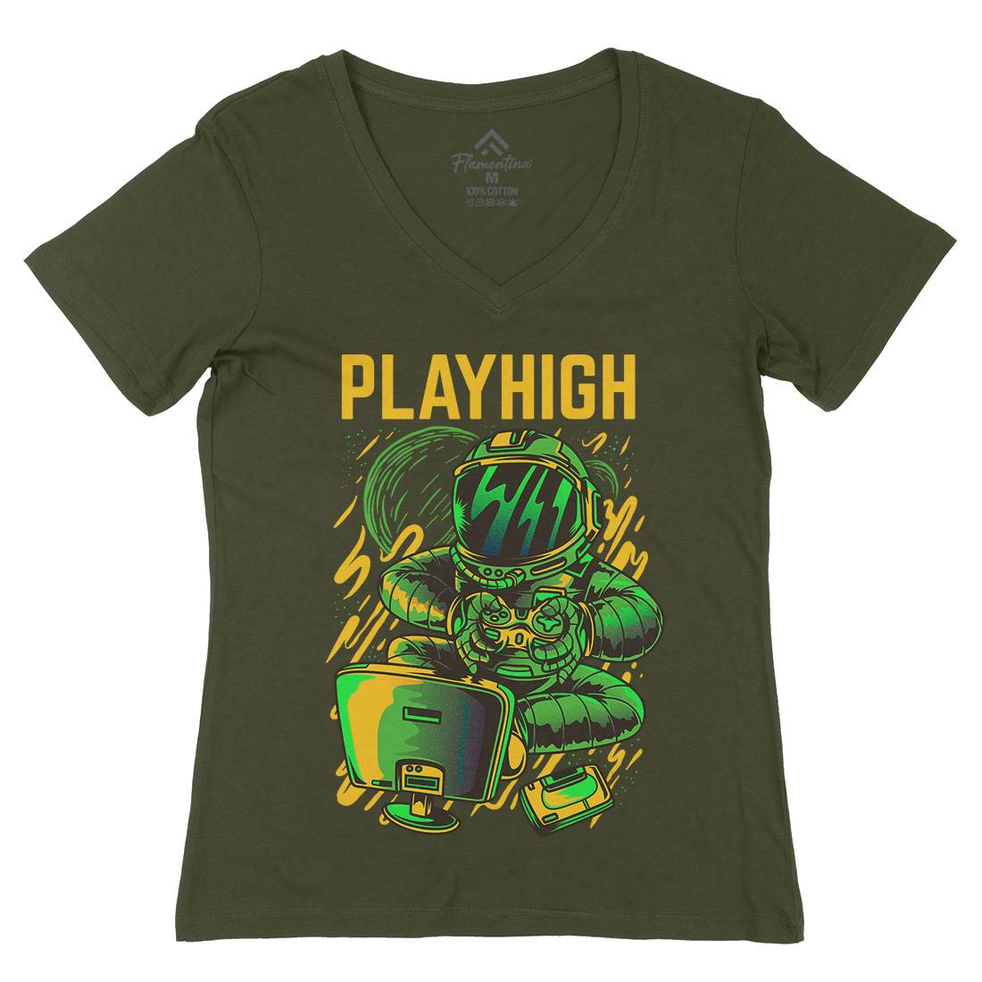 Play High Womens Organic V-Neck T-Shirt Space D680