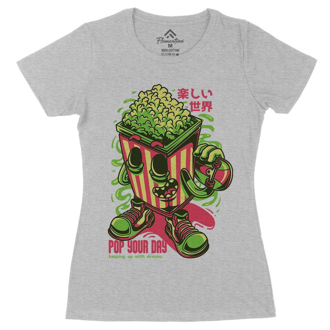 Popcorn Womens Organic Crew Neck T-Shirt Food D681