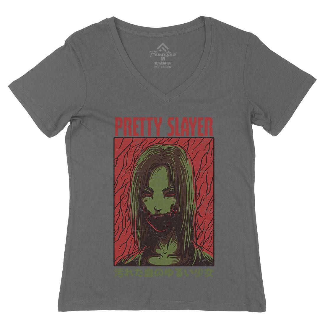 Pretty Slayer Womens Organic V-Neck T-Shirt Horror D682
