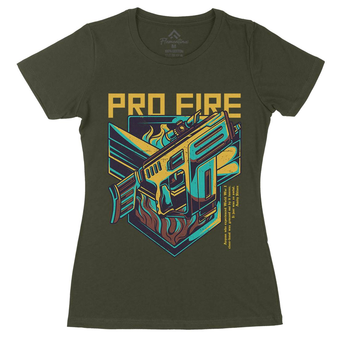 Pro Fire Womens Organic Crew Neck T-Shirt Army D683