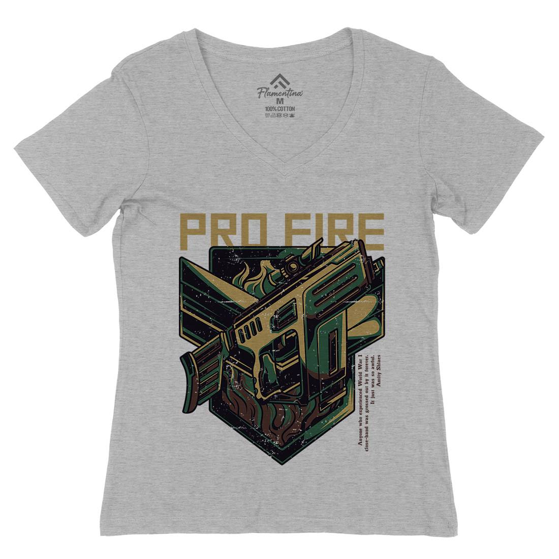 Pro Fire Womens Organic V-Neck T-Shirt Army D683