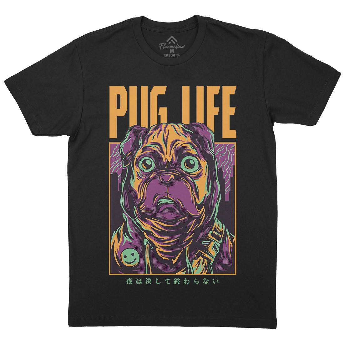 Pug Life Mens Organic Crew Neck T-Shirt Animals D684