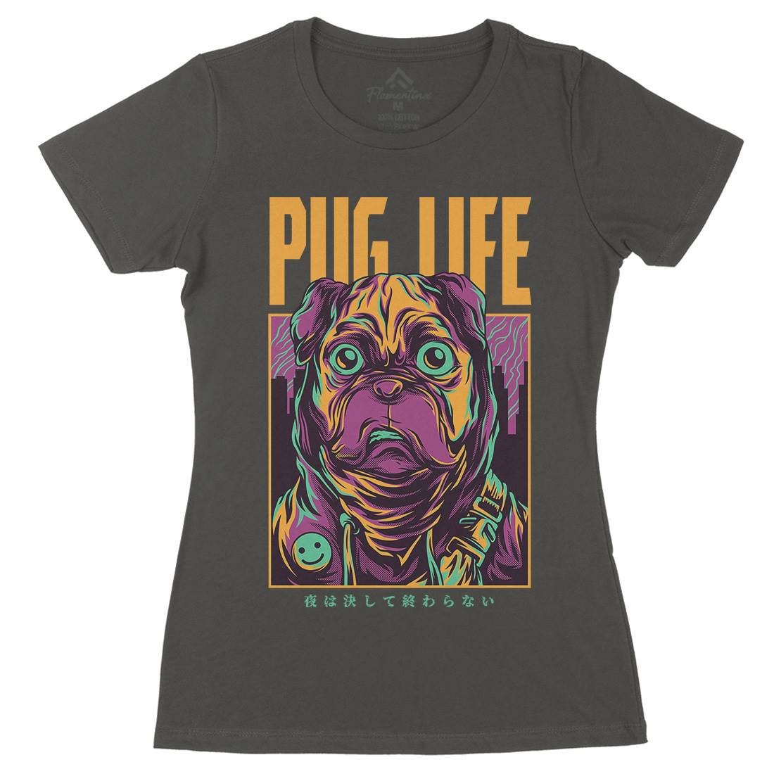 Pug Life Womens Organic Crew Neck T-Shirt Animals D684